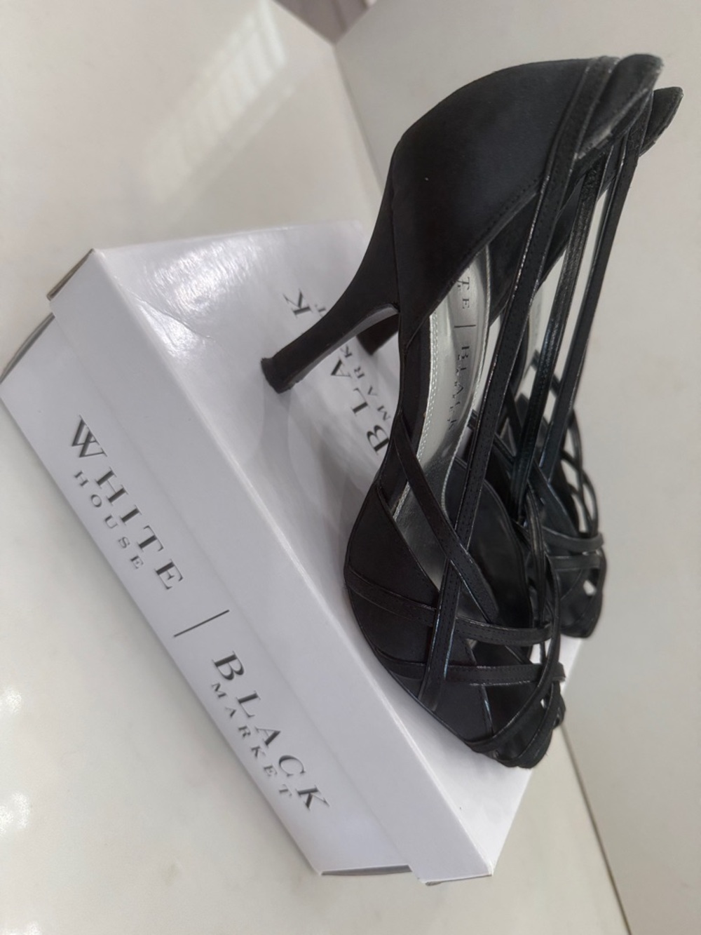 White House Black Market Black Strappy High Heel Sandals
